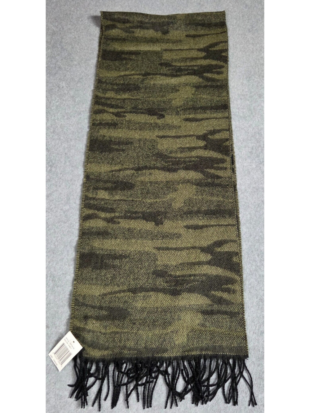 SOFTER THAN CASHMERE Scarf One Size Green Black Camo Fringe 12x64 NEW WITH TAGS